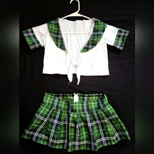 Green and white girls outfit